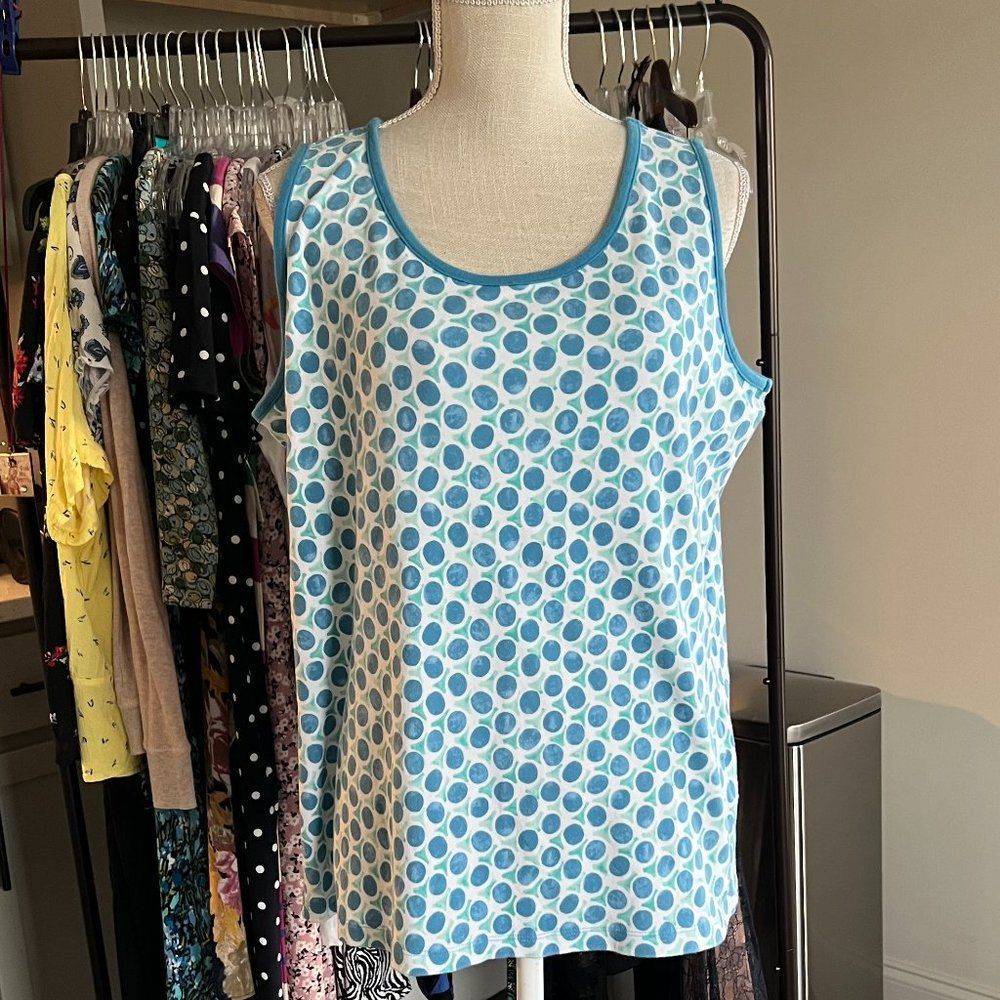 Lands End 100% Cotton Sleeveless Blue Print Top Size XL